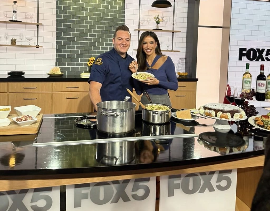 Making Pasta e Piselli on Fox 5 with Bianca Peters