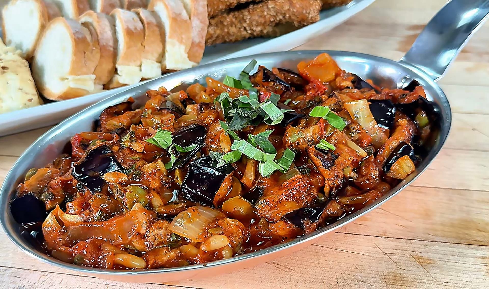 sicilian caponata with eggplant olives capers and pine nuts