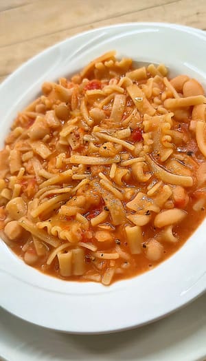 Neapolitan pasta e fagioli with pasta mista and cannellini beans