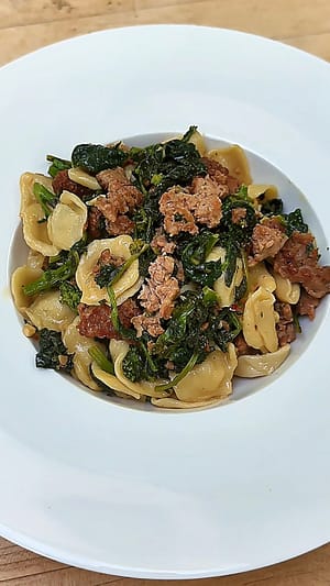 homemade orecchiette with sausage and broccoli rabe