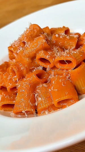 mezzi rigatoni alla vodka with creamy tomato sauce and parmigiano