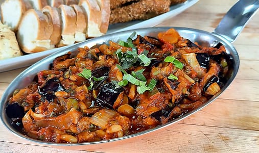 sicilian caponata with eggplant olives capers and pine nuts