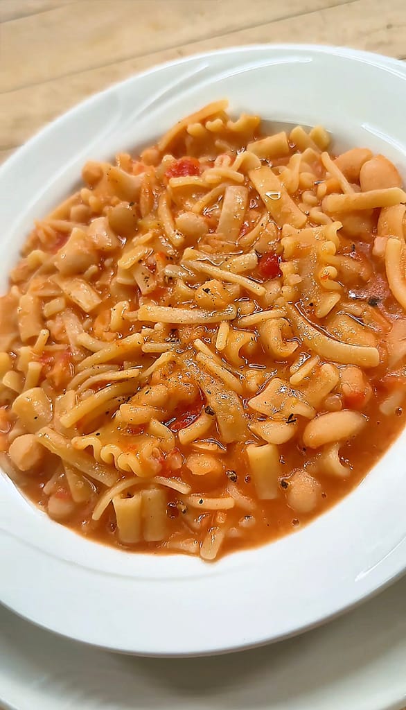 Neapolitan pasta e fagioli with pasta mista and cannellini beans